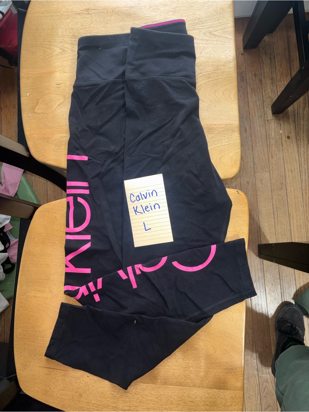 Calvin Klein Black Leggings with Pink Logo Side Panels